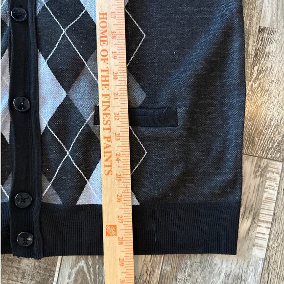 Vintage Mens Gray Argyle Button-Up Sweater Vest XL Old Money Preppy Knit Grandpa - Picture 7 of 7